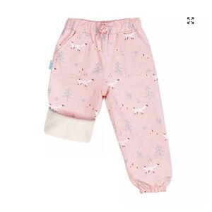 JAN and JUL Kids Fleece Lined Rain Pants | Pink Forest